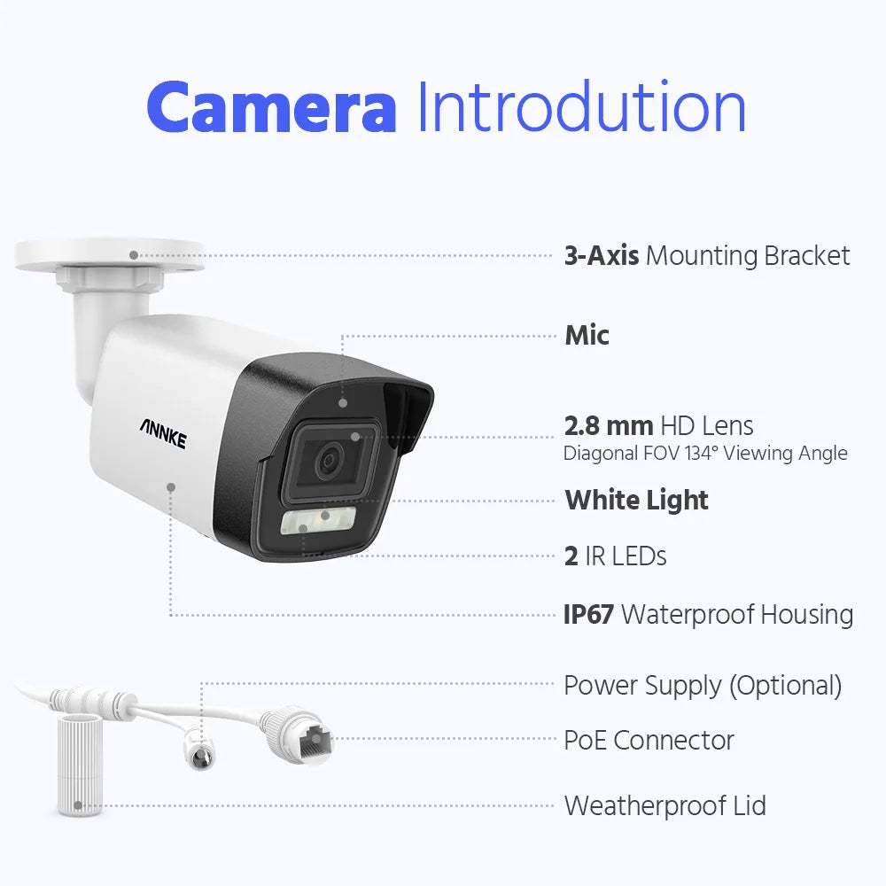 Annke 6K Dual Light Audio Fixed Bullet Camera Human Vehicle Detection 12MP HD IP Security Camera Poe 256G SD Storage ONVIF IP67