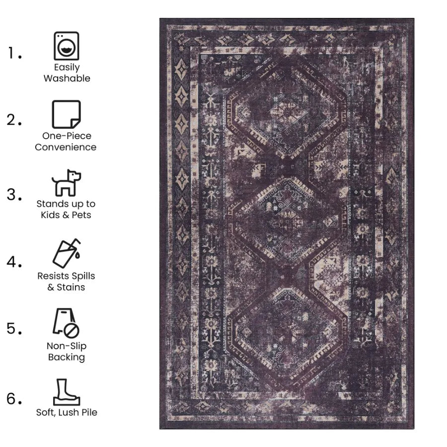 Naar 2x3 Machine Washable Area Rugs LowPile NonSlip NonShedding Foldable Kid Pet Friendly Area Rugs for living room bedroom kit