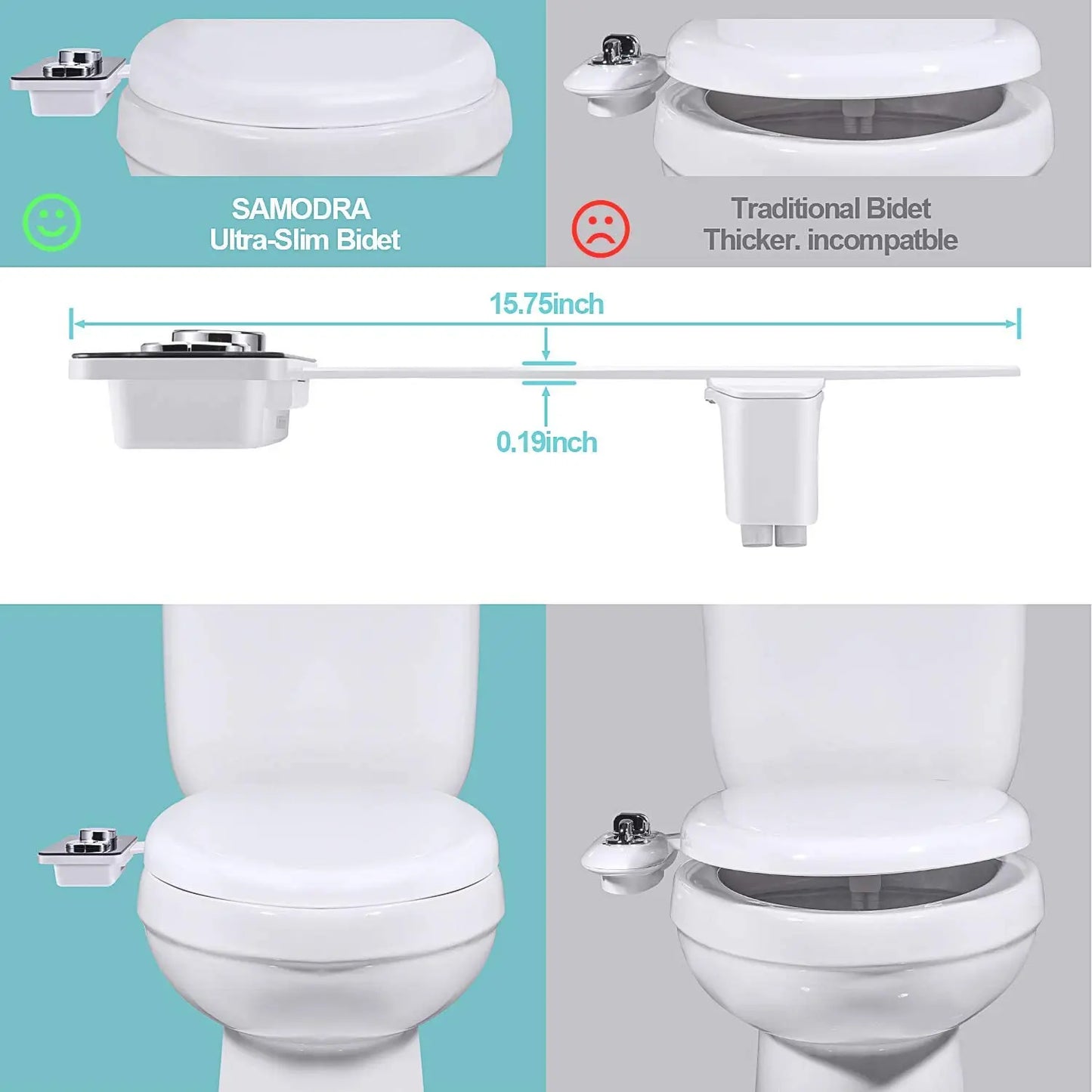 Ultra Thin Bidet Toilet Seat Attachment Dual Nozzles