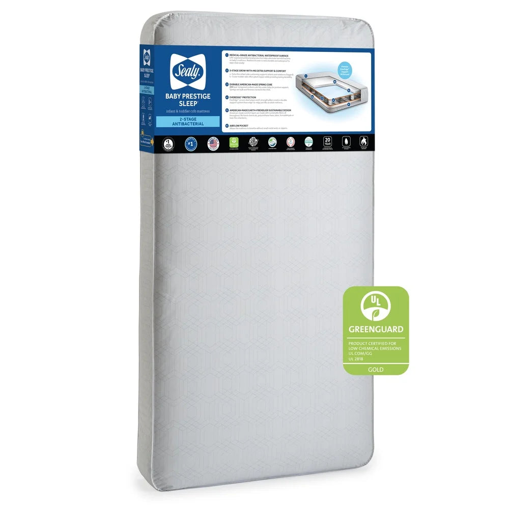 Ultra-Premium 2-Stage Antibacterial Baby Crib Mattress 204 Coil Waterproof Extra Firm Toddler Bed Sleep Surface GREENGUARD