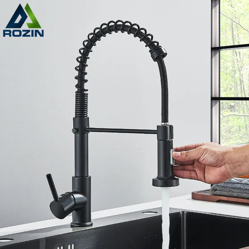 Matte Black Kitchen Faucet Pull Down Sprayer Gourmet Kitchen Faucets Dual Modes Nozzle Flexible Sink Mixer Taps Hot Cold Water