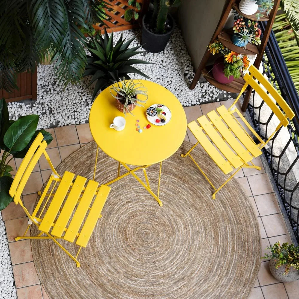 3-Piece Folding Bistro Set, 2 Chairs and 1 Table, Weather-Resistant Outdoor/Indoor Conversation Set for Patio, Yard, Garden-Yel