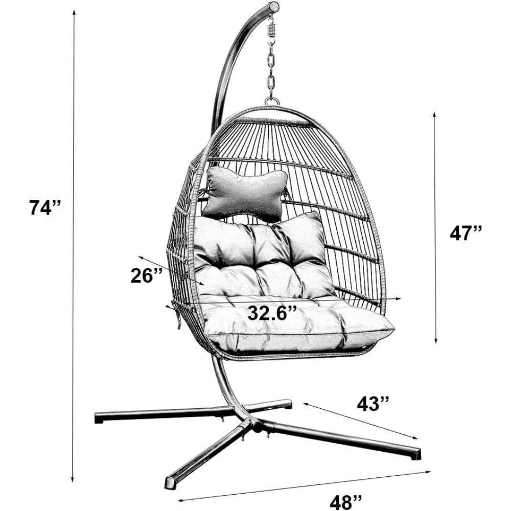 Foldable Rattan Wicker Swing Chair with Cushion and Pillow