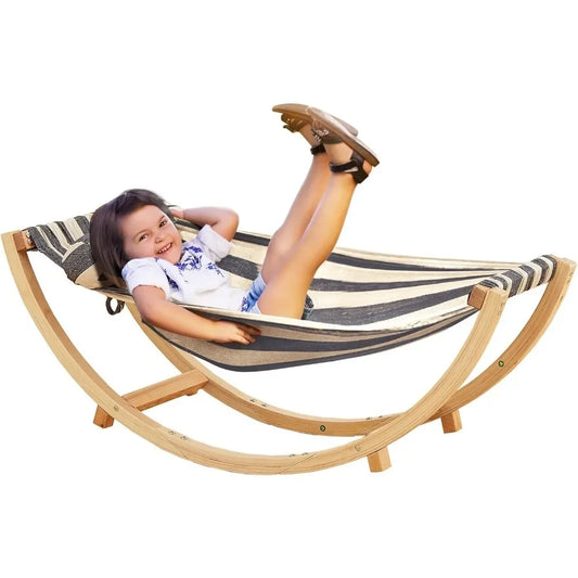 110lbs Capacity Wooden Rocking Chair for Kids 3-5 Years, Hammock with Stable Structure, CPC Certified Hammock