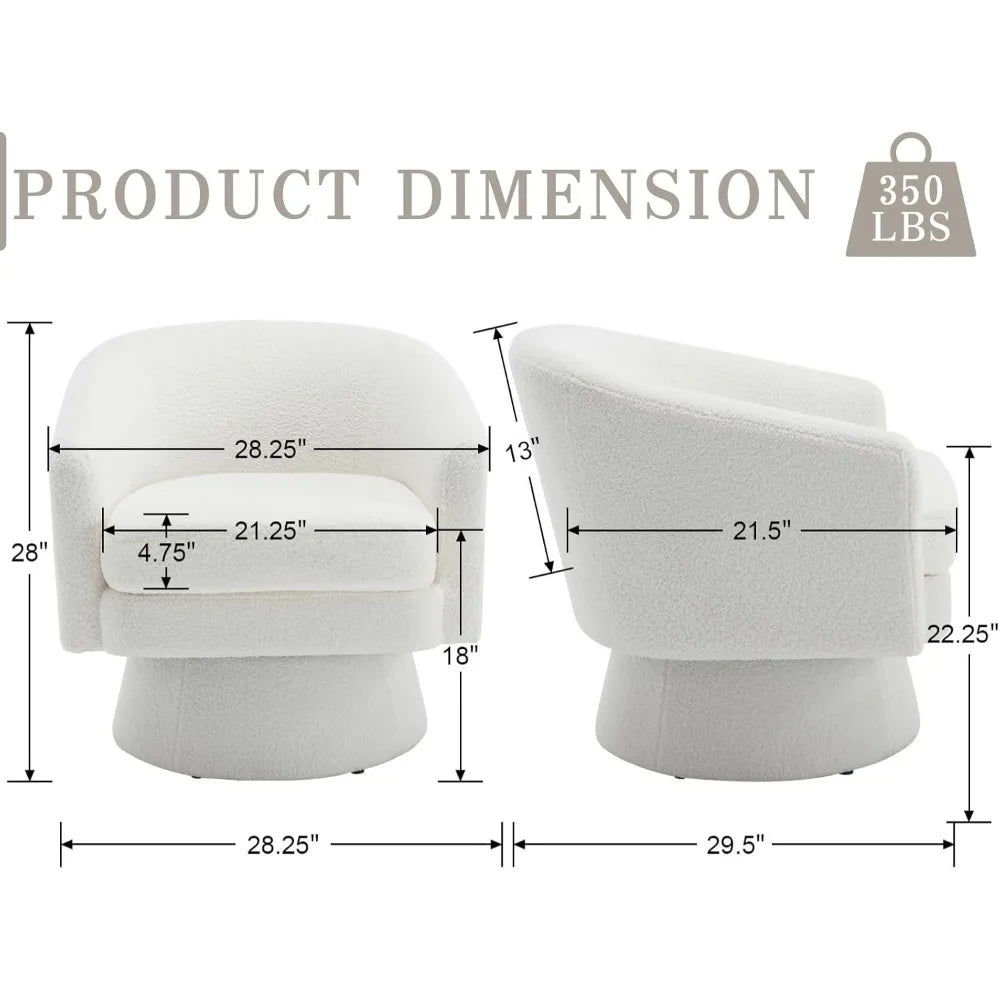 Boucle Swivel Accent Chair White Barrel Arm Chair Round Cozy Upholstered Modern Sherpa Fabric Single Sofa Chair for Living Room/