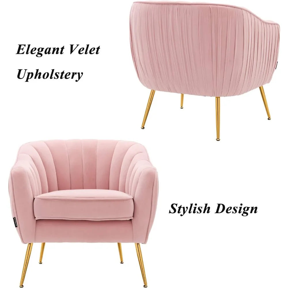 Velvet ModernTub Barrel Arm Chair Upholstered Tufted with Golden Legs Accent Club Chair for Living Reading Room Bedr