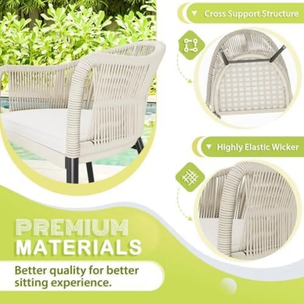 3 Piece Patio Set Outdoor Wicker Patio Chairs with Coffee Table & Cushions Bistro Conversation Set Porch Furniture