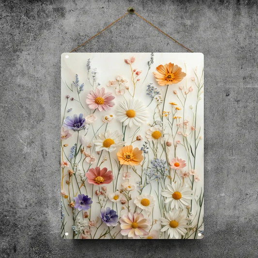 Vintage Wildflower Watercolor Metal Wall Art Decor Tin