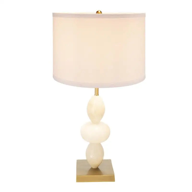 Three-Tier Round Table Lamp with Drum Shade - Assembly Required, White & Gold Finish