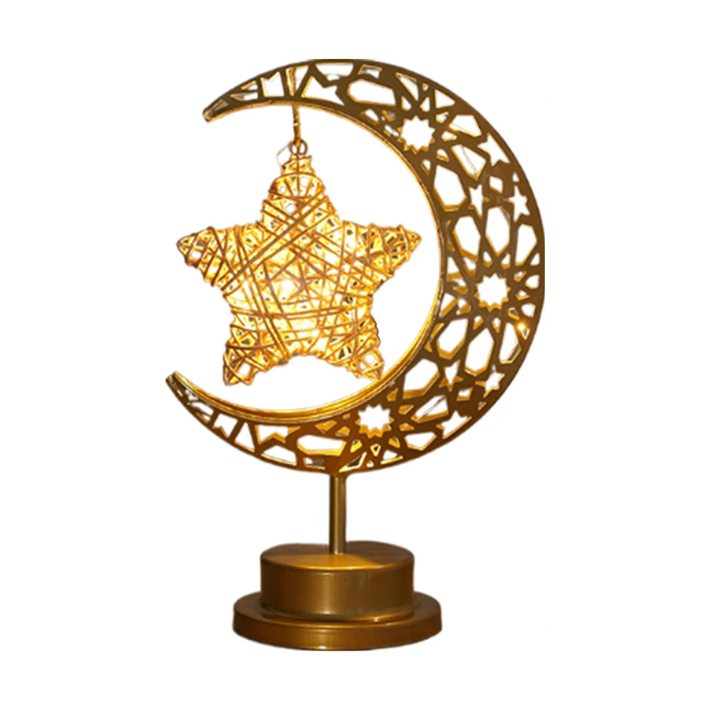 LED Night Light Metal LED Star Moon Light Battery Operated Star Table Lamp Office & Home Decor Eid Mubarak Star Moon Light