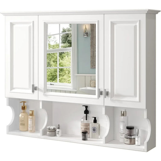Bathroom Wall Cabinet with Mirror, Medicine Cabinet with 3 Doors and Adjustable Shelf, Space Saver Storage Cabinets Over The Toi