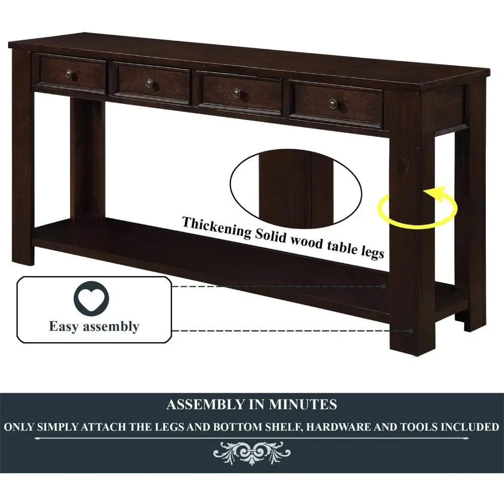 Modern Wood Console Table Sofa Table with 4 Drawers And 1 Bottom Shelf for Entryway Corridor Dining Room Decorative Furniture
