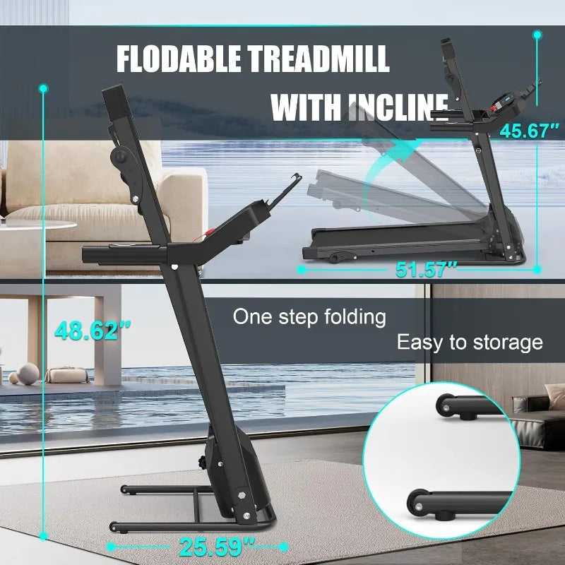 Folding Treadmills with Incline, Foldable Portable Treadmills for Home Small Compact Mini Treadmill 300 LBS Capacity