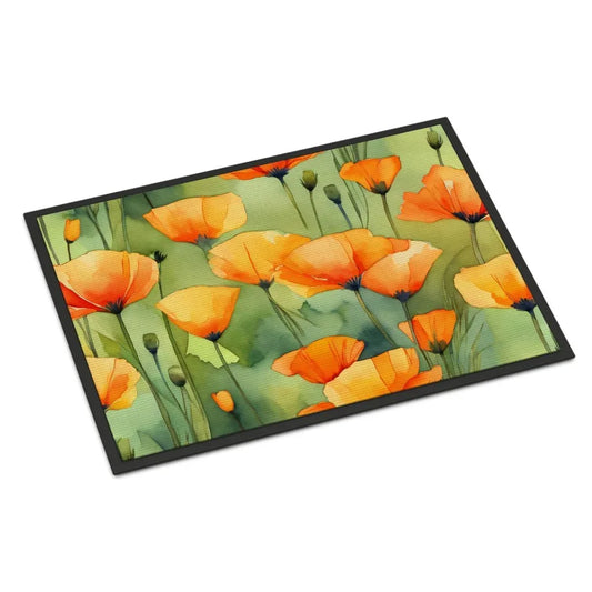 California California Poppies in Watercolor Doormat Front Door Mat Indoor Outdoor Rugs for Entryway Non Slip Washable Low Pile