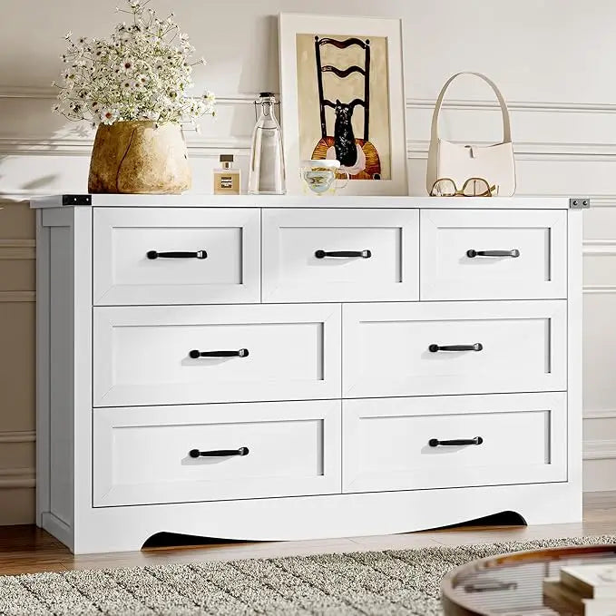 7-Drawer Dresser for Bedroom, Modern Wooden Chest of Drawers with Metal Handles, Anti-Tipping Design, Sturdy and Stable Storage