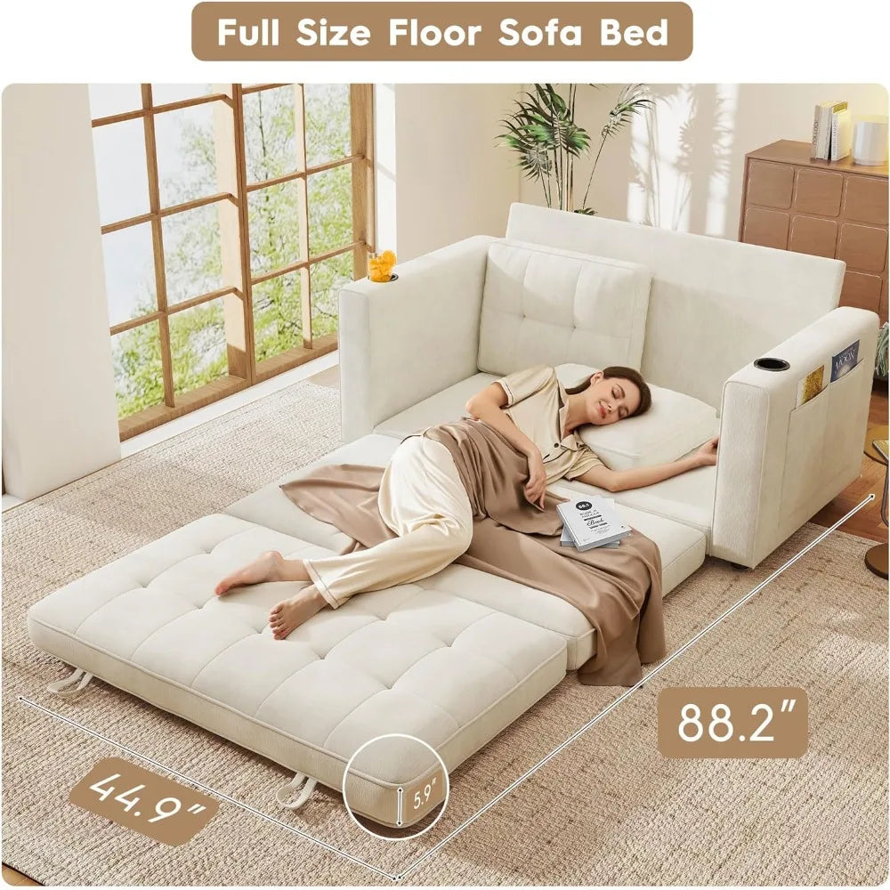 55" Convertible Folding Sofa Bed, Pull Out Couch Love Seat Sleeper Bed, Small Fold Out Loveseat Sleeper with Cup Holder