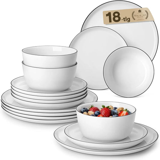 18 Pieces Gourmet Porcelain Dinnerware Sets, Premium Plates and Bowls Set, High-Fired Dishes Set for 6, Chip & Scratch Resistant
