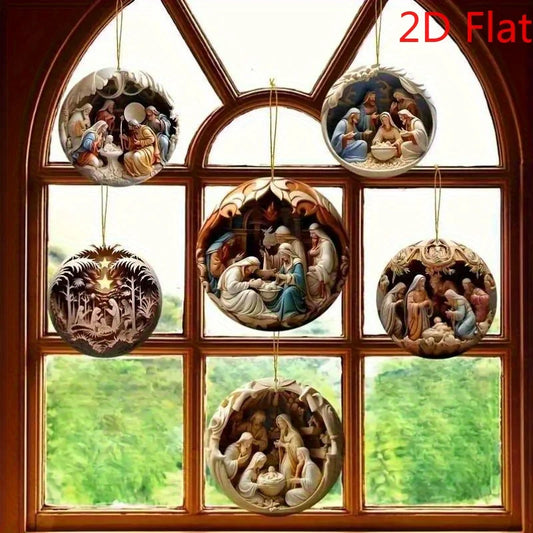 12 Pcs Nativity Wooden Ornaments - 2D Flat Bible Story Decor Set for Home & Christmas