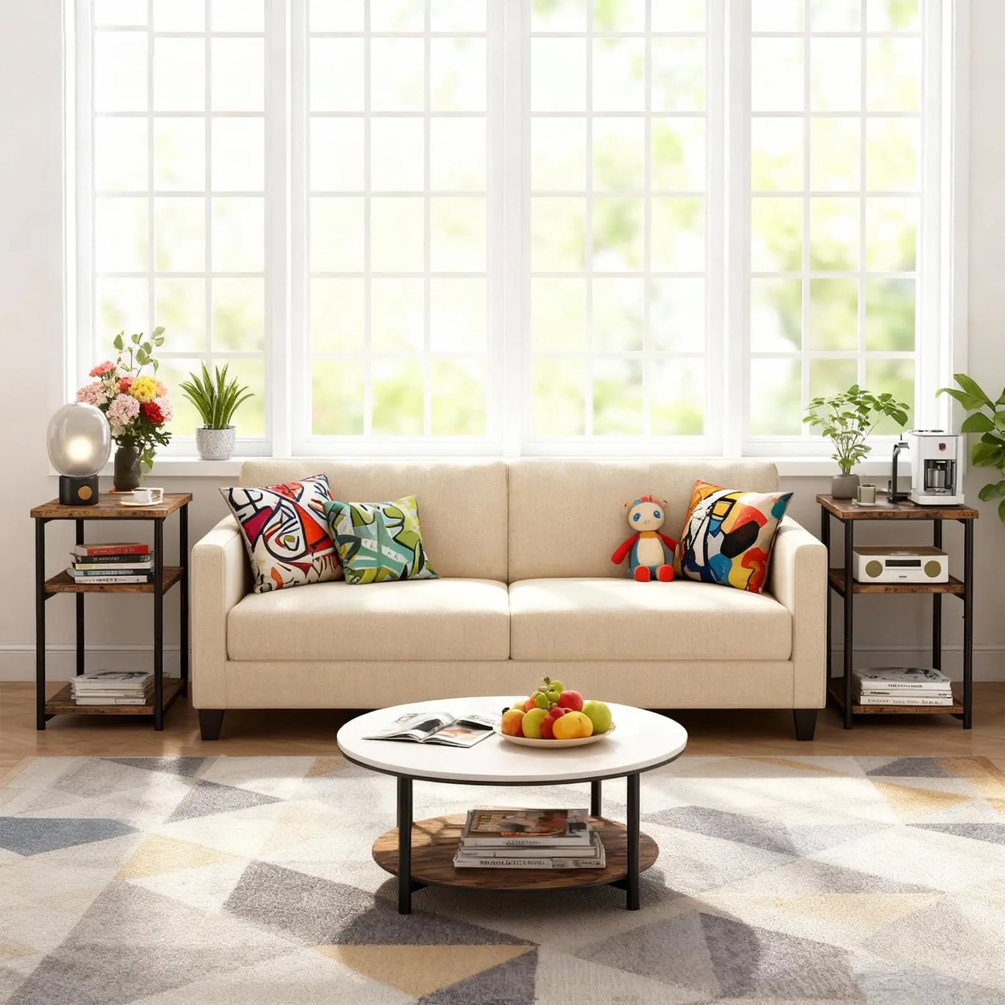 3 Tier End Table, Tall Side Table with Storage, Telephone Tables with Metal Frame Small Nightstand for Small Spaces