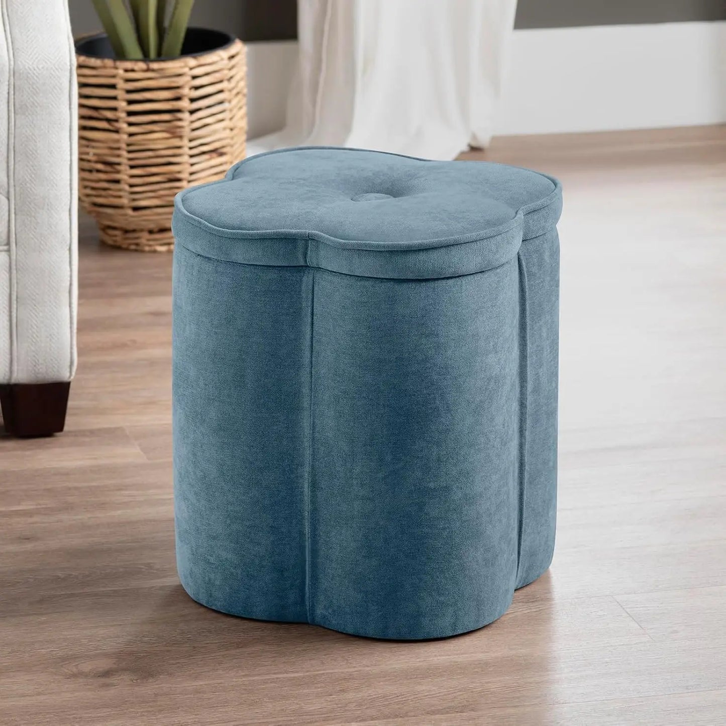 HUANZHUANG Flower Foot Rest Ottoman With Storage Chenille