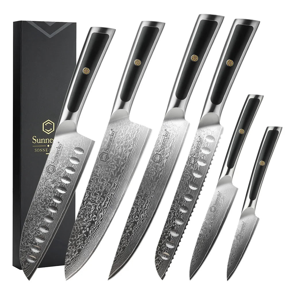 Sunnecko Damascus Chef's Knives 1-7PCS/Set High Carbon VG10 Steel Meat Cutting Knife Ultra Sharp Utility Slicing Kitchen Knife