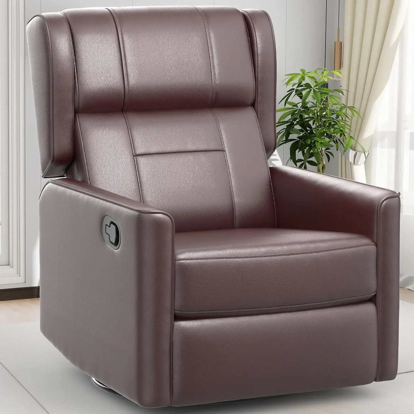 Recliner Chair, 360 Swivel Rocker Chair for Adults, Elegant Rocking Recliner for Small Spaces, Upholstered Leather Glider