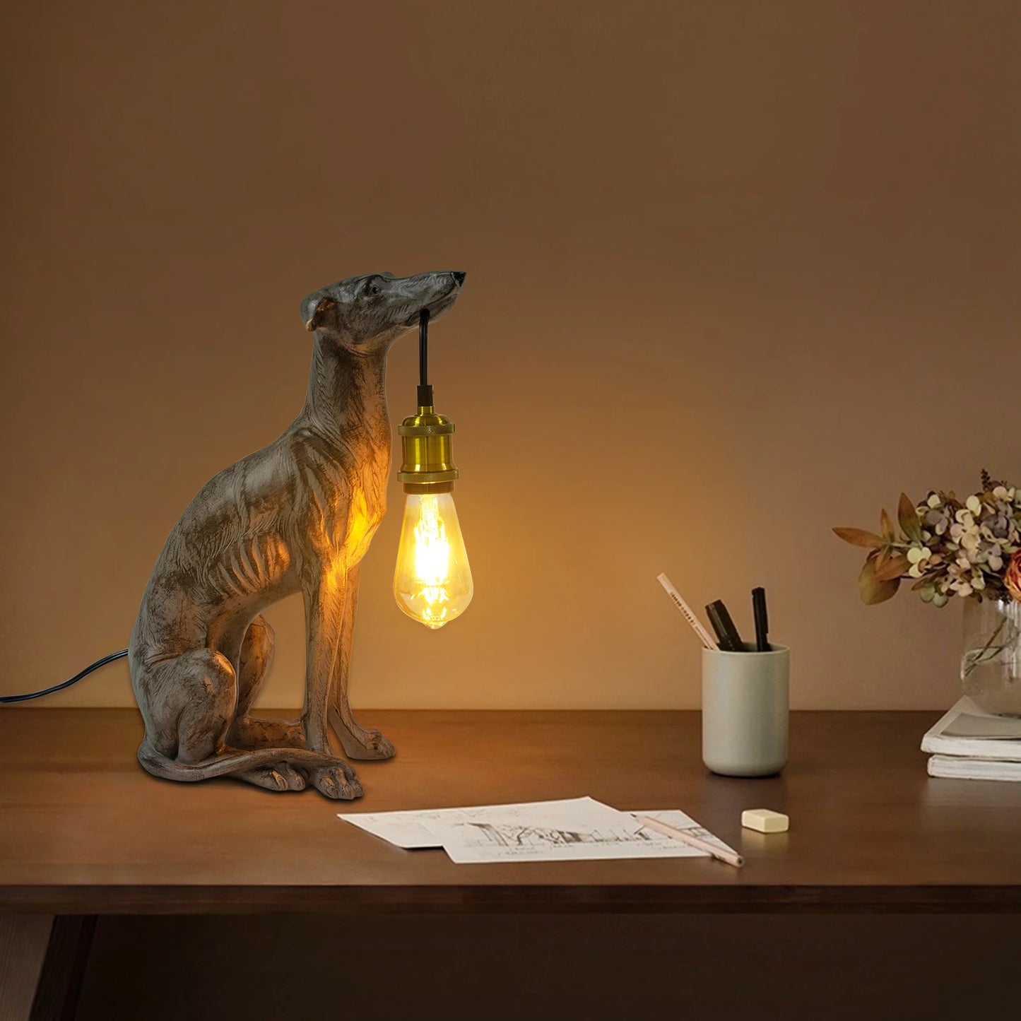 Black Dog Shape Resin Table Lamp with E26 Socket, Push Button Switch, Modern Unique Home Decor Night Light - Not Include Bulb