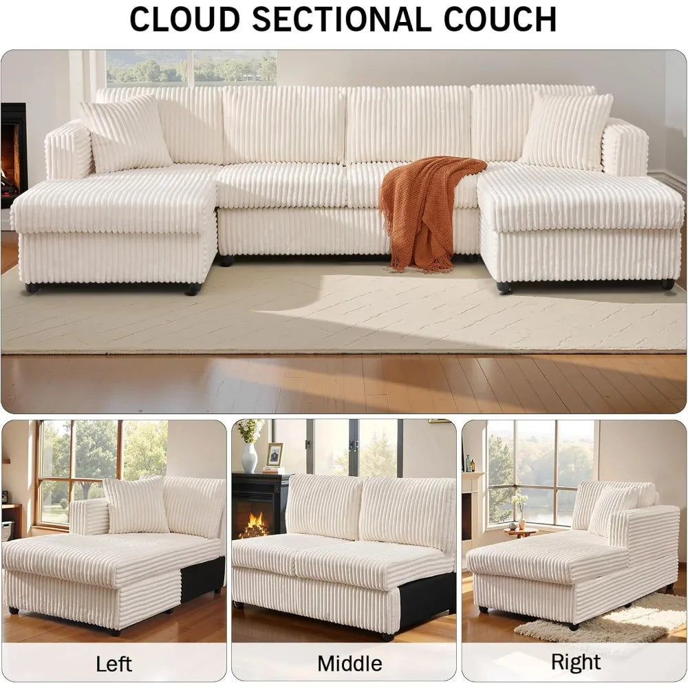 123" U-Shaped Modular Sectional Sofa with 2 L-Shape Chaises, Cloud Couch Design for Living Room, Includes 2 Pillows (Cream)