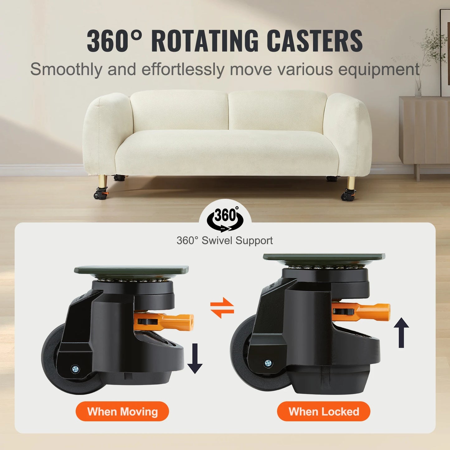 SucceBuy 4Pcs Leveling Casters Heavy Duty Swivel Caster Wheels with Handle Design Height Adjustable Feet for Workbench Machine