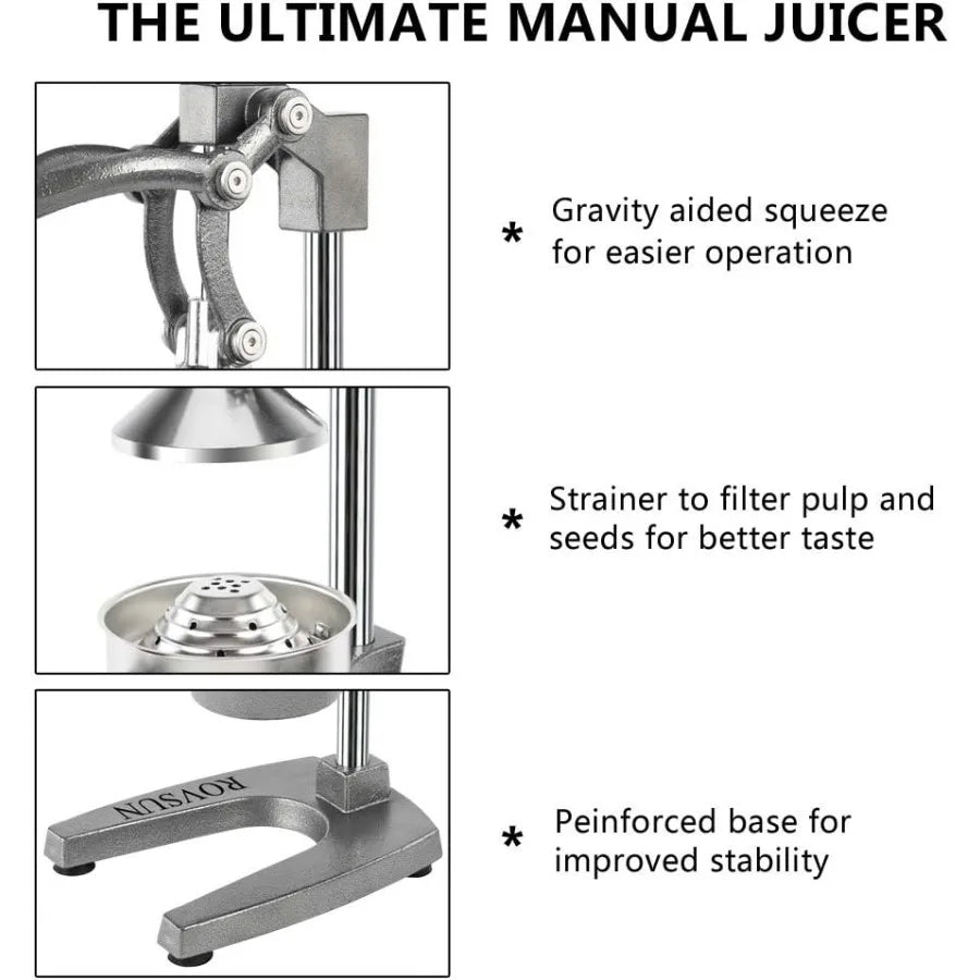 Commercial Grade Citrus Juicer Hand Press Manual Fruit Juicer Juice Squeezer Citrus Orange Lemon Pomegranate Grey