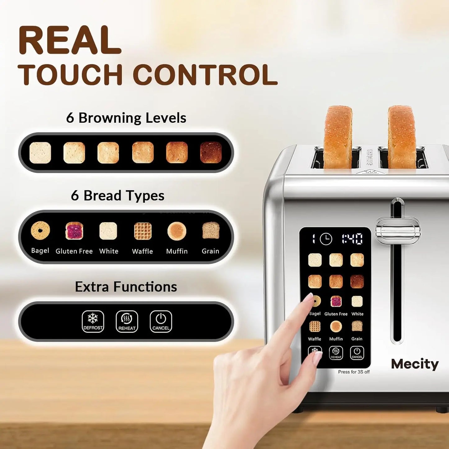 Iosn Touch Screen Stainless Steel Toaster For Bagels Bread