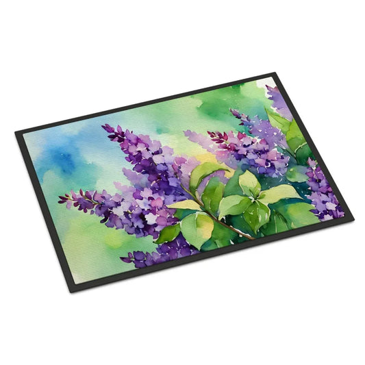 New Hampshire Purple Lilac in Watercolor Doormat Front Door Mat Indoor Outdoor Rugs for Entryway Non Slip Washable Low Pile 24H