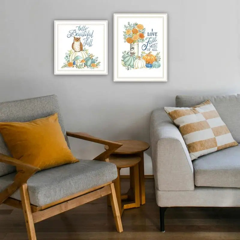 2-Piece Fall Themed Framed Wall Art - "I Love Fall Most of All" Prints for Living Room and Bedroom Decor by Deb Strain