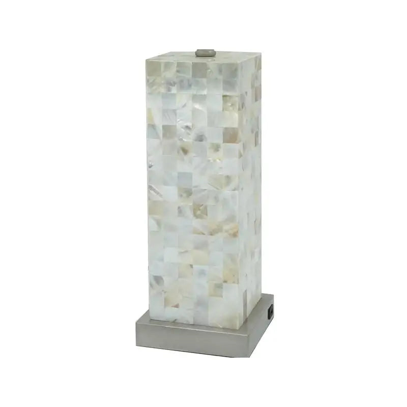 Modern Chrome-Finished Base Mosaic Pattern Table Lamp Set with Soft Diffused Light and White Shade - 2 Piece
