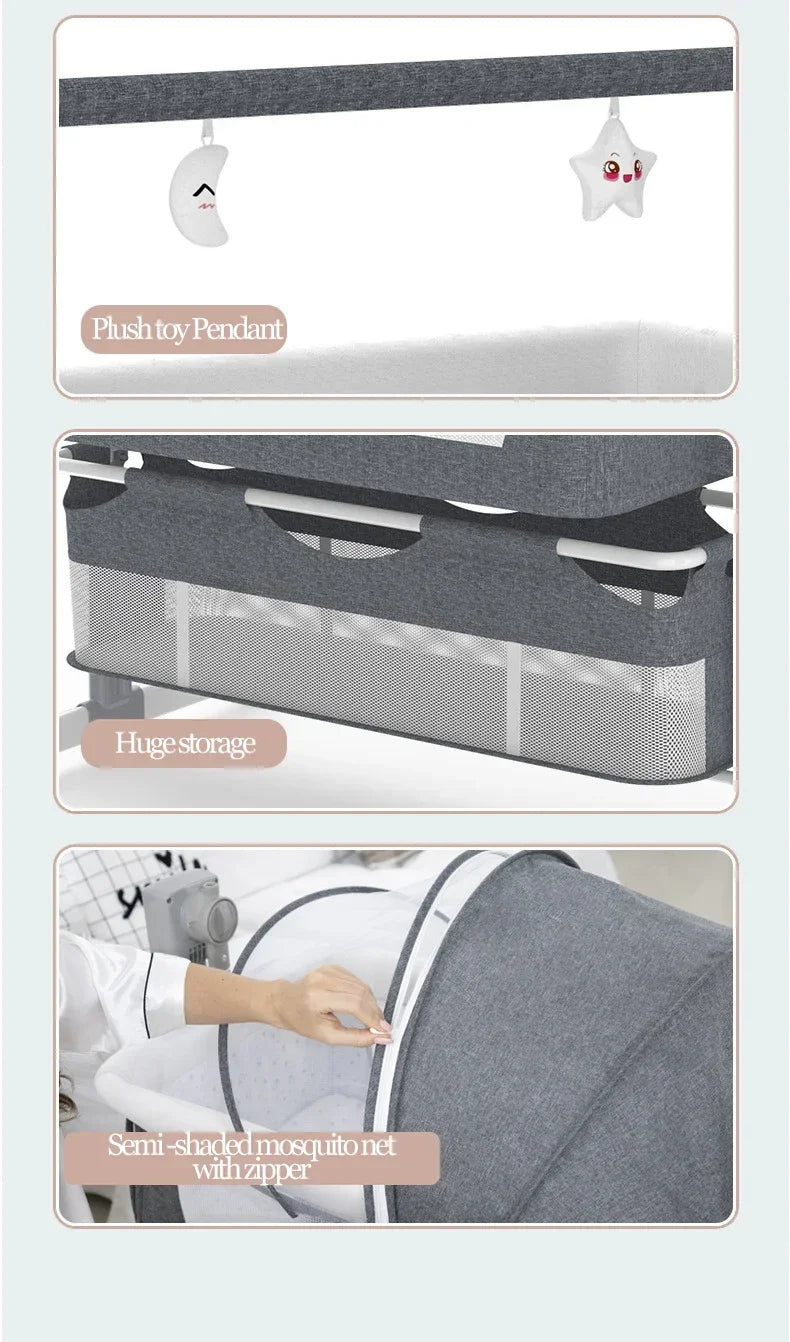Electric Bluetooth Baby Crib Portable Baby Bed Baby Easy to Clean Travel Bed with Mattress Cradle for Newborns Infant Cot 0-3 Y.