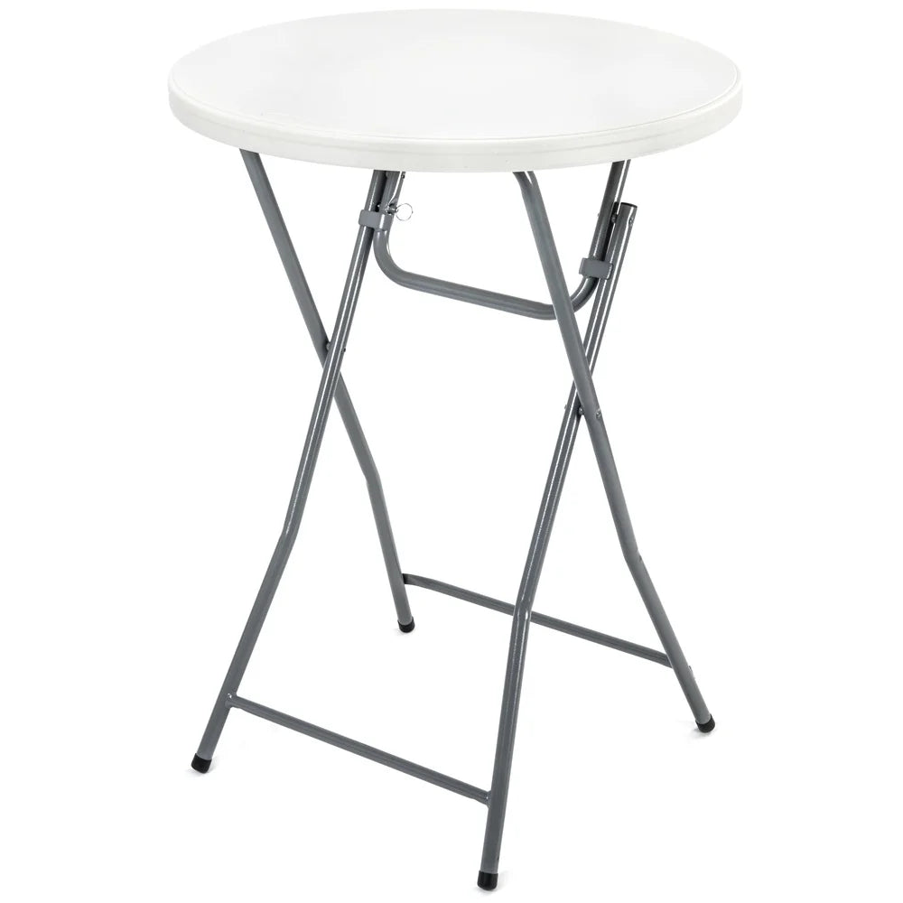 32 Inch Folding Cocktail Table Lightweight Durable Weather Resistant Indoor Outdoor Use Portable Easy Storage Sturdy Plastic Top