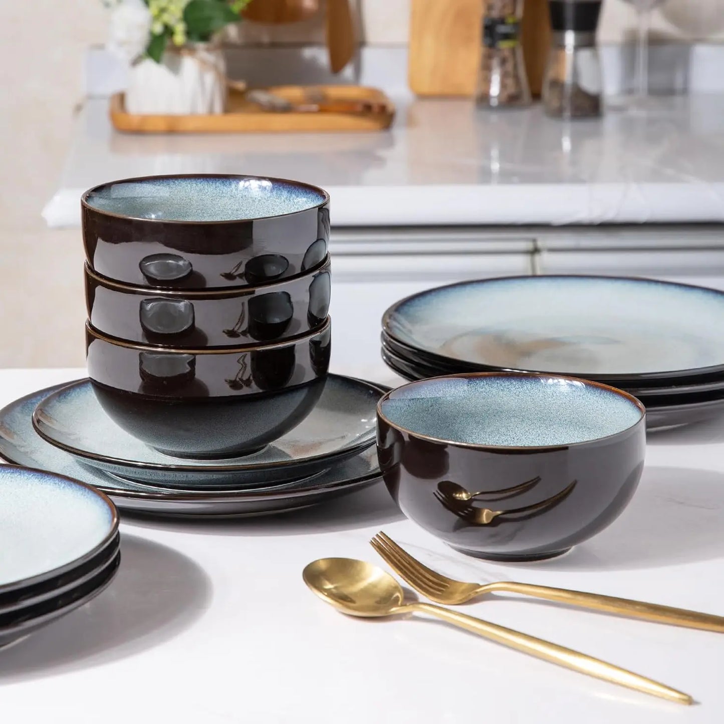 Ceramic Dinnerware Sets for 4,Stoneware Coupe Plates and Bowls Sets,Highly Chip and Crack Resistant | Dishwasher & Microwave & O