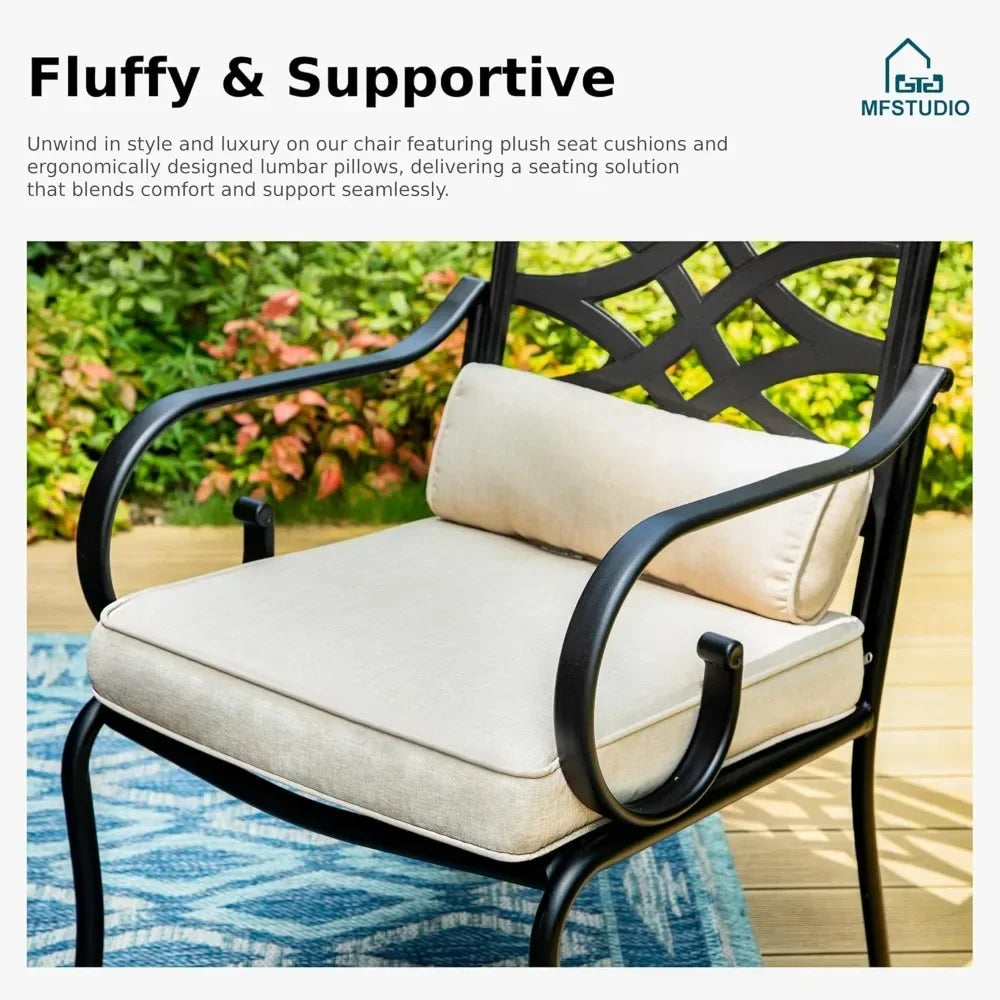 5 PCS Patio Dining Sets with 4 Swivel Chairs and 1 Square Table, All Weather Heavy Duty Black Frame, Outdoor Furniture for 4