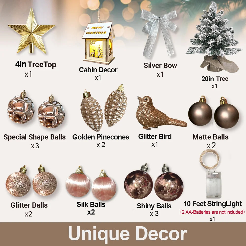 With Flocked Snow 22in Mini Christmas Tree for Table Top for Home & Office with Light Artificial Small Tabletop Woodland