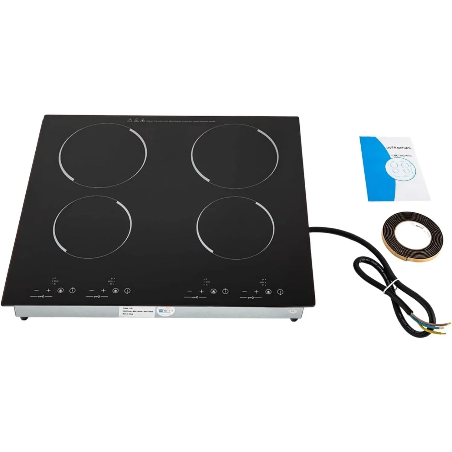 23 Inch Countertop Electric Cooktop 4 Burner,110V Plug in Electric Stovetop Built-in Cooktop Stove Ceramic Cooking Stove