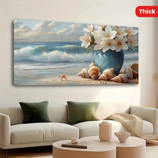 Beach Canvas Floral Marine Flower Wall Art In Pine Frame