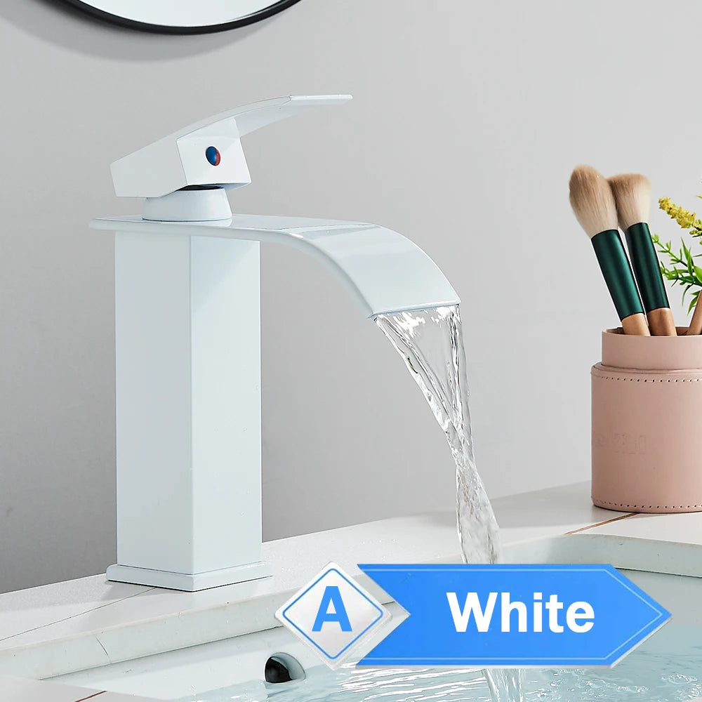 Rozin Hot Cold Water Basin Faucet Waterfall Bathroom Vanity Sink Faucets Single Lever Chrome/Black Brass Washing Mixer Taps