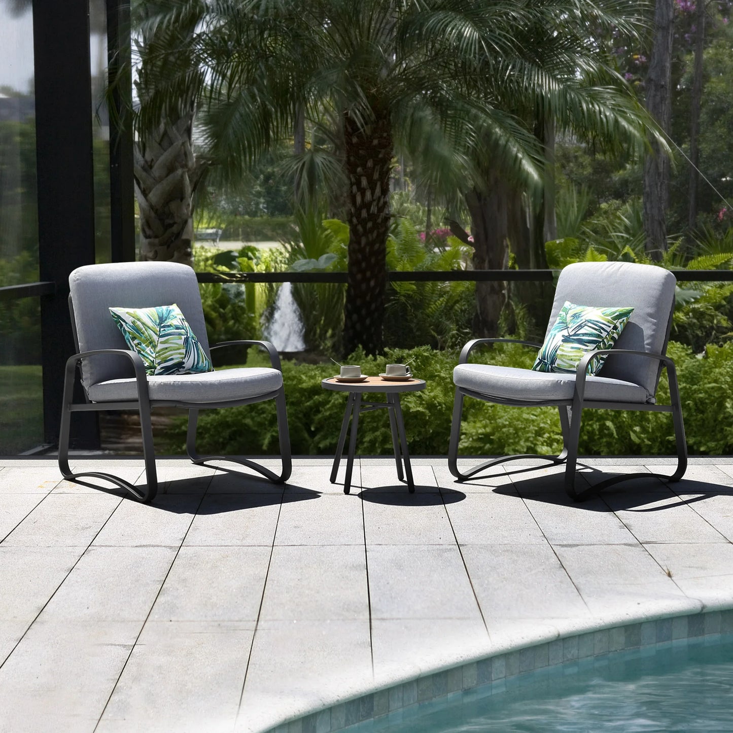 NAGA BAHNA 3 Piece Rocking Bistro Set Wicker Patio Outdoor Furniture Porch Chairs Conversation Sets with DPC Coffee Table