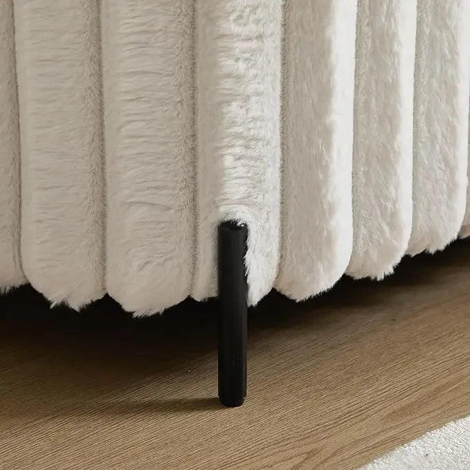 Huanzhuang Faux Rabbit Fur Storage Ottoman Bench Metal Legs