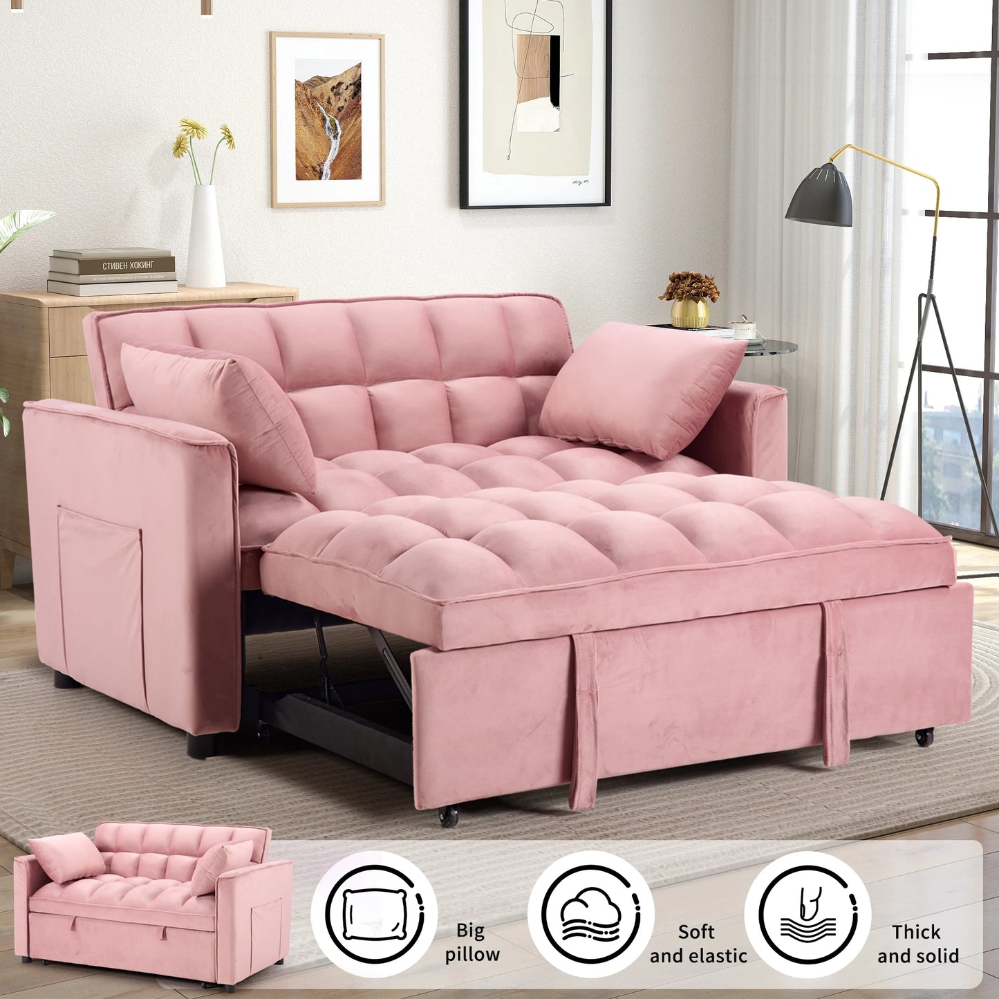 EBELLO 3-In-1 Multifunctional Modern Sofa Bed Comfortable Double Sofa With Pillows