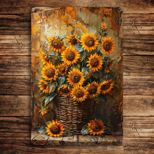 Rustic Sunflower Metal Wall Art Vintage Iron Sign Decor