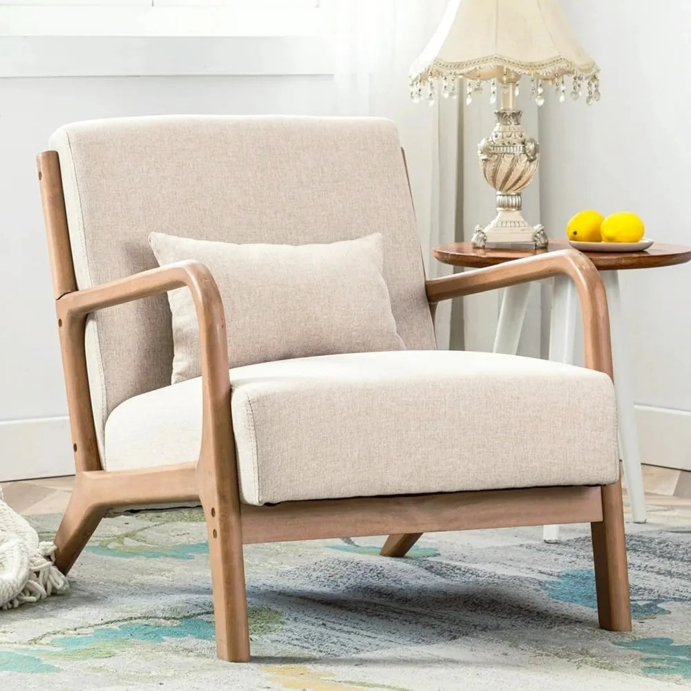 Mid Century Modern Accent Chair, Comfy Fabric Living Room Chairs with Solid Wood Frame, Lounge Reading Armchair, Easy As