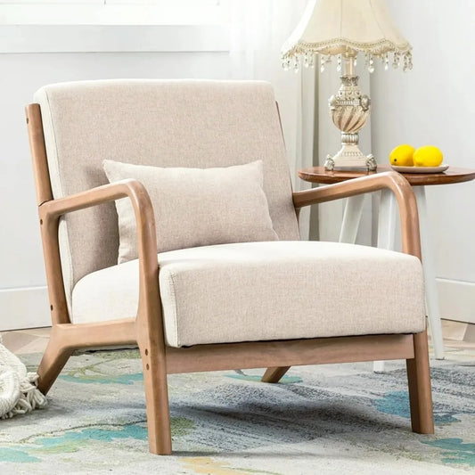 Mid Century Modern Accent Chair, Comfy Fabric Living Room Chairs with Solid Wood Frame, Lounge Reading Armchair, Easy As