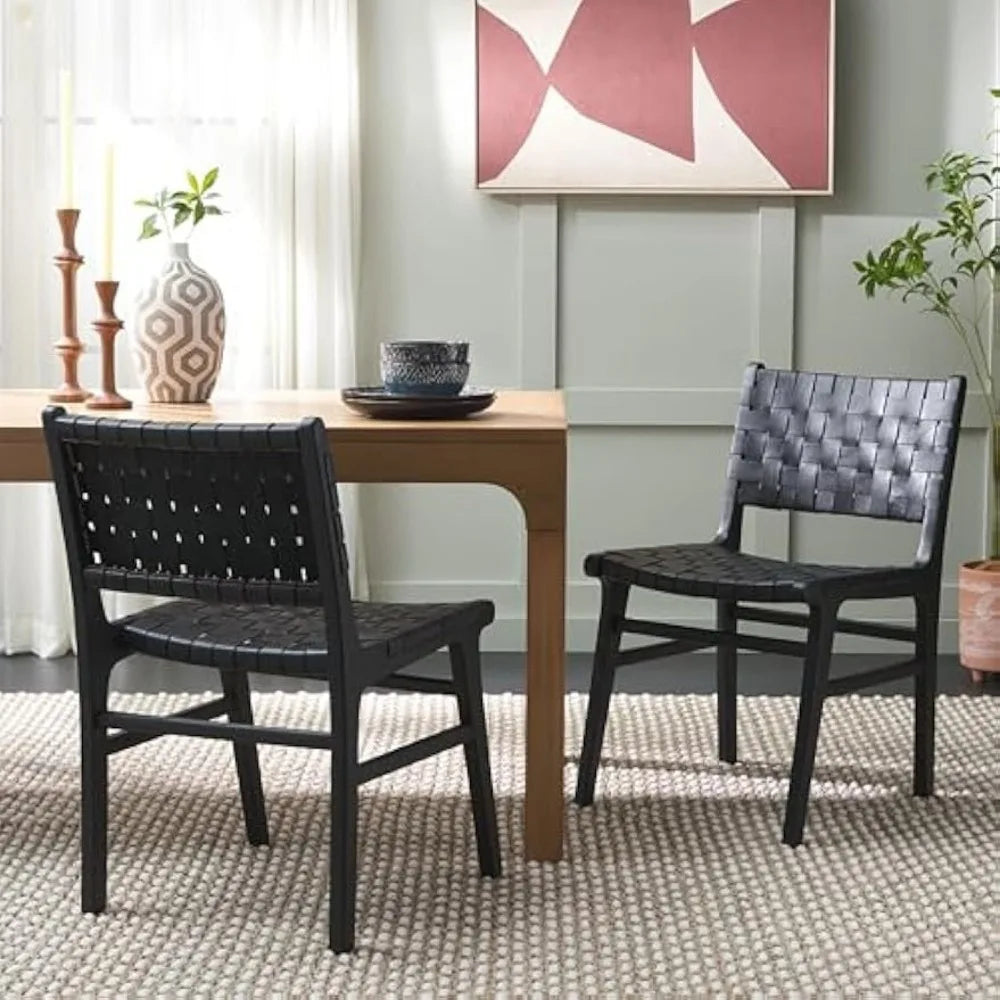 Home Collection Taika Black Woven Leather/Black Solid Wood Dining Chair Set of 2 (Fully Assembled)
