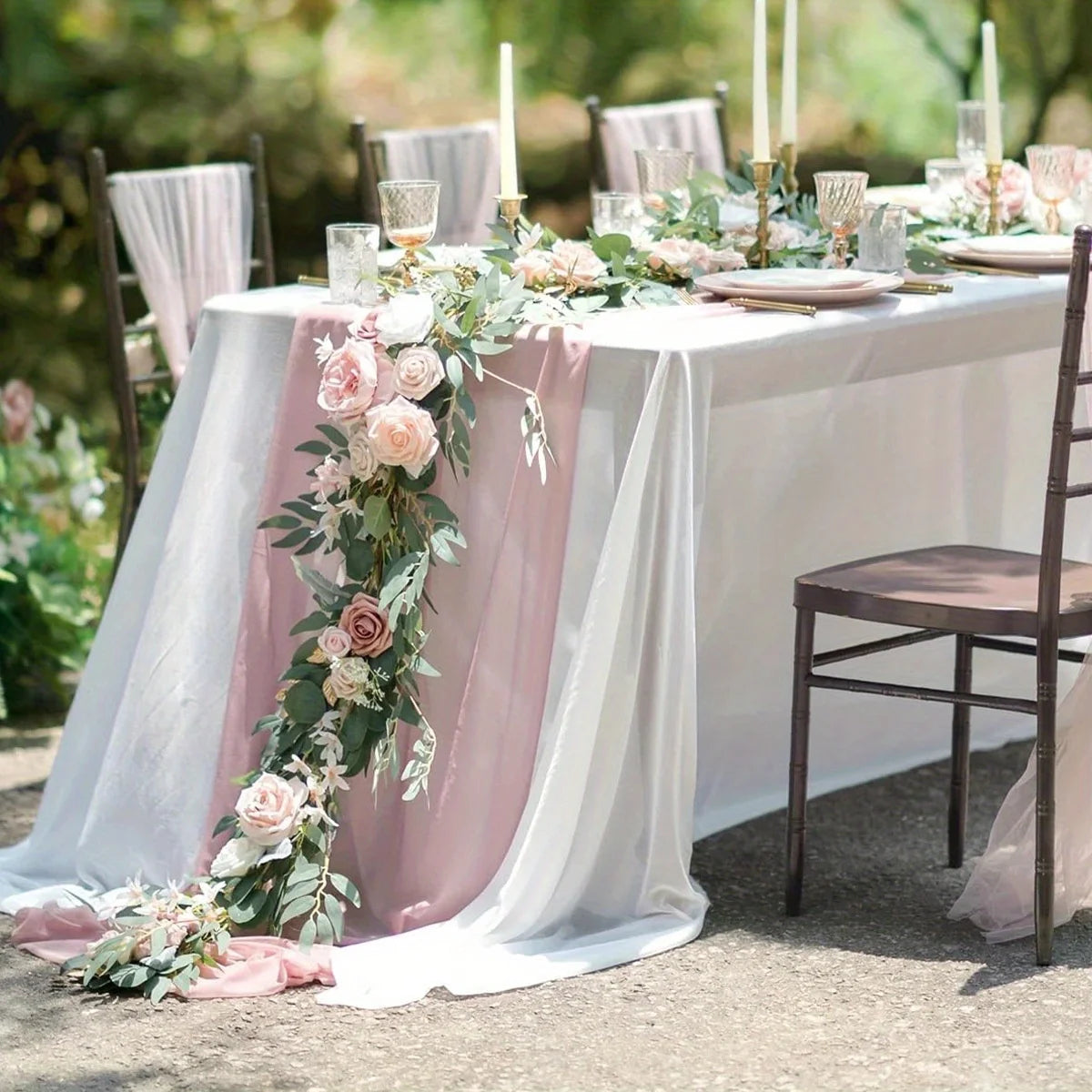 1Pc Eucalyptus Willow Leaf Flower Garland - 5.9ft Eucalyptus & Rose, Sweetheart Table Decor for Wedding Reception,